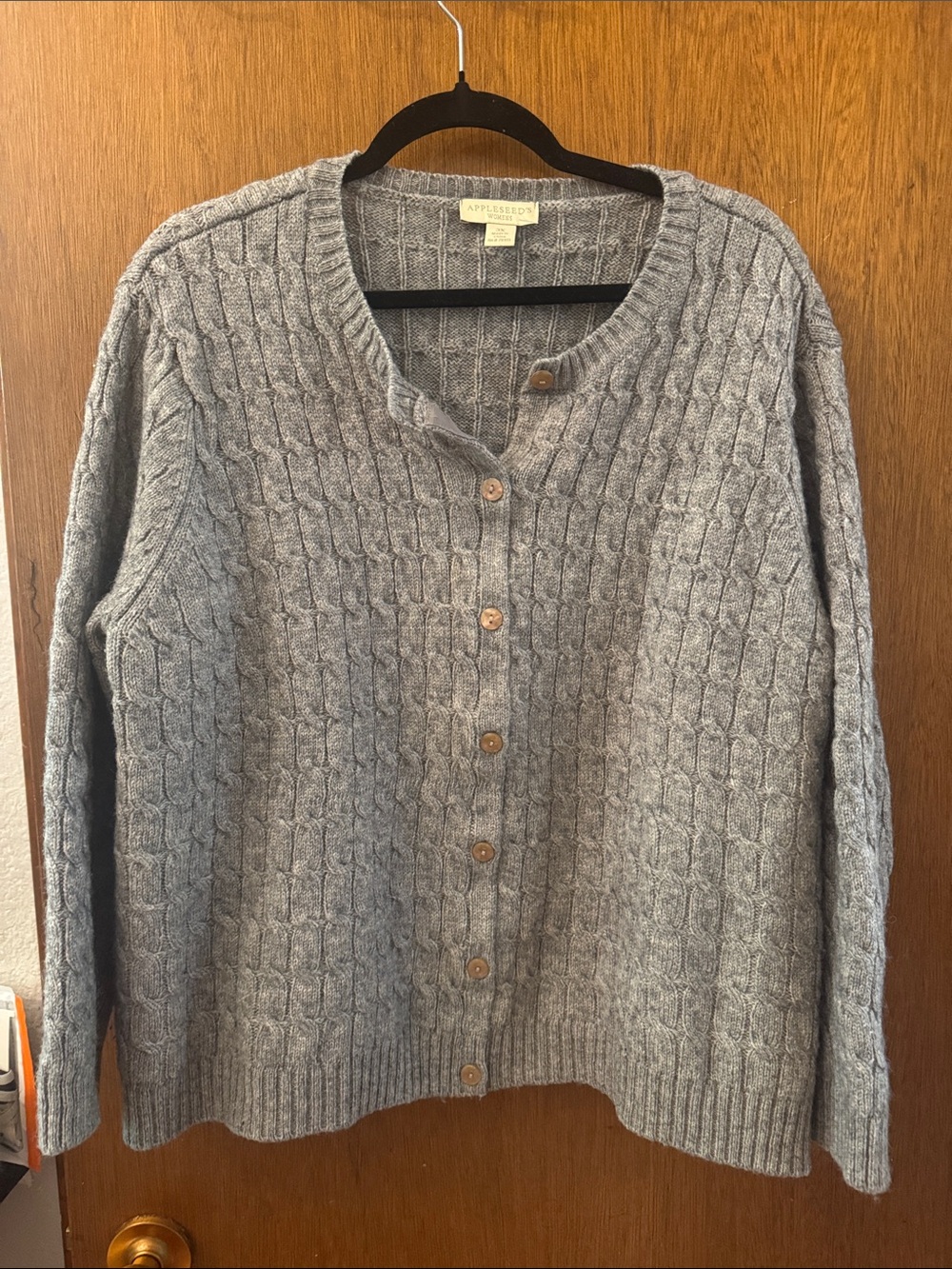 Appleseed's Light Gray Cable Knit Button-Up Cardigan